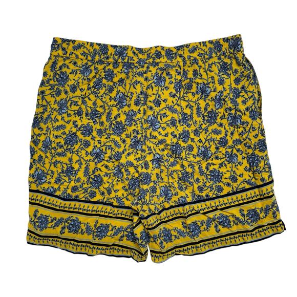 J.JILL Blue Yellow French Provençal Floral Rayon Shorts Medium Womens Pull On - Picture 2 of 7